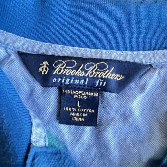 Brooks Brothers Men's Large Polo Shirt Cotton Solid Green Short Sleeve 2 Button - Picture 4 of 4